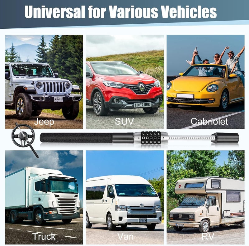 LAMA 5 Digital Combination Car Steering Wheel Lock, Password Code Steering Lock, Retractable Keyless Heavy Duty Steering Wheel Lock, Universal Anti-Theft Car Steering Fit for Cars, Trucks, Vans, SUV - Image 5